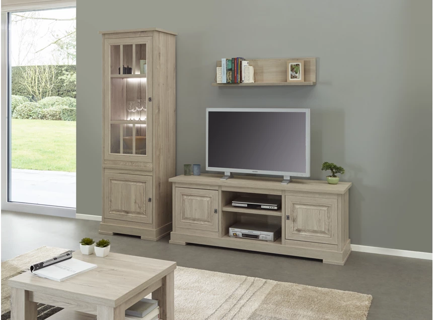 Kent televisiemeubel sfeerbeeld groot TV2 TV7 eetkamer woonkamer K540 millenium oak light