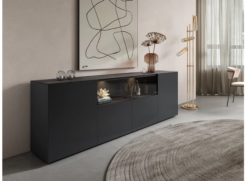 Sfeerfoto Dressoir Yumè EW240-6 structuurlak keramiek Crest