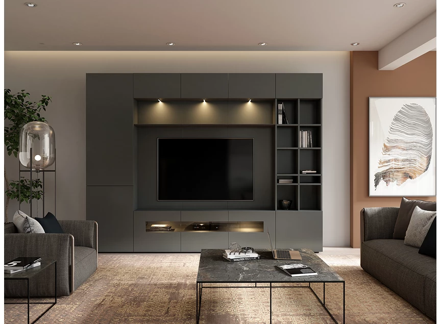 Sfeerfoto Tv-kast grote wandkast W307 matte lak Karat Crest