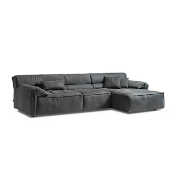 Zijkant Hoeksalon Vola met longchair leder grijs Designwerk