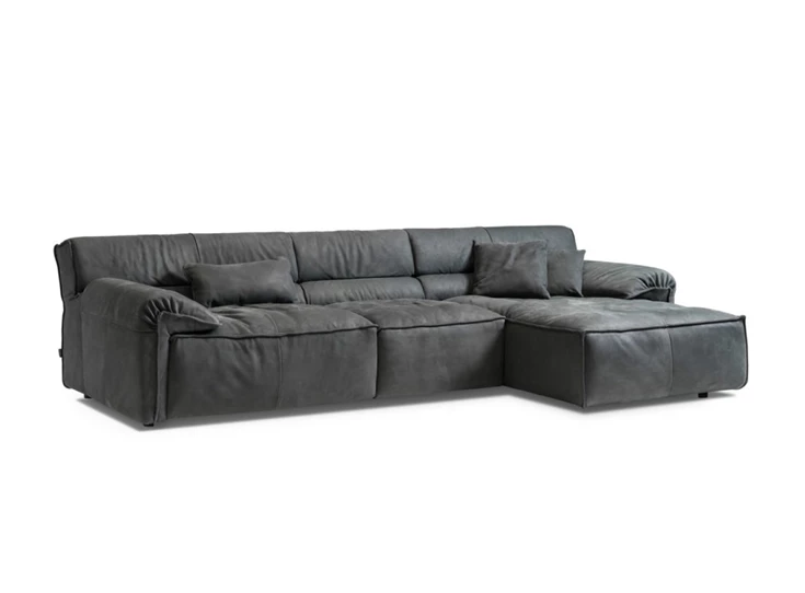 Zijkant Hoeksalon Vola met longchair leder grijs Designwerk