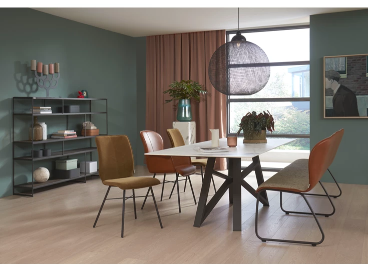 Achterkant Eetkamerbank Blake 681A combi leder en stof Bert Plantagie