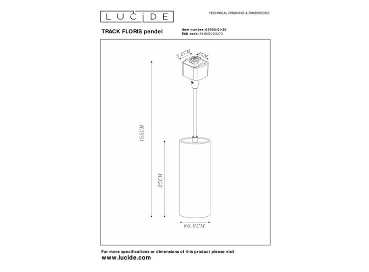 09955-01-30 floris hanglamp zwart lucide track railsysteem pendel technisch
