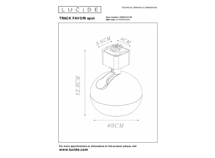 09953-01-30 spot favori zwart lucide track technisch railverlichting technische fiche