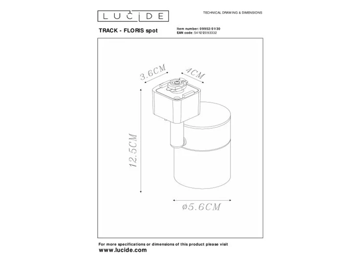 09952-01-30 track spot railverlichting floris zwart goud GU10 technisch
