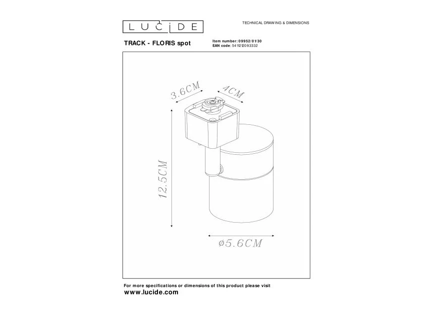 09952-01-30 track spot railverlichting floris zwart goud GU10 technisch