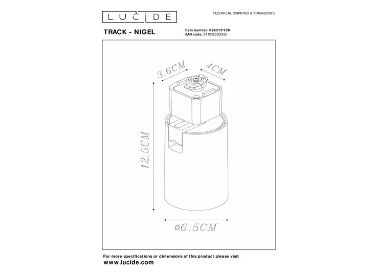 09951-01-30 track spot nigel zwart gu10 led aluminium lucide railverlichting technisch