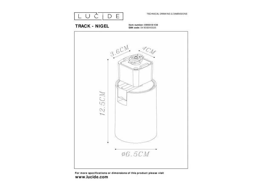 09951-01-30 track spot nigel zwart gu10 led aluminium lucide railverlichting technisch