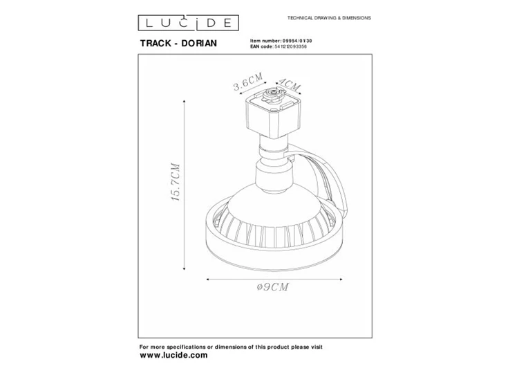 09954-01-30 dorian spot railverlichting lucide zwarte ES111 zwart technisch