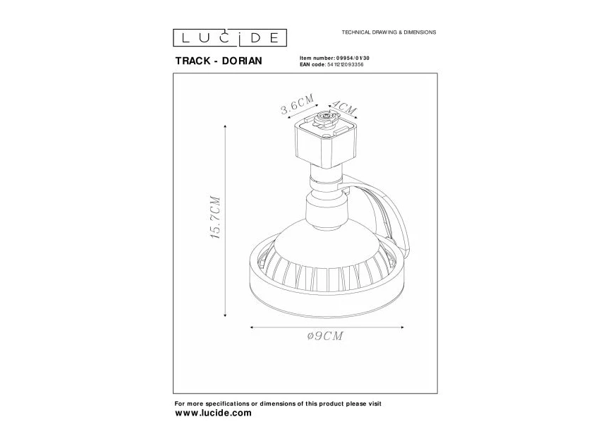 09954-01-30 dorian spot railverlichting lucide zwarte ES111 zwart technisch