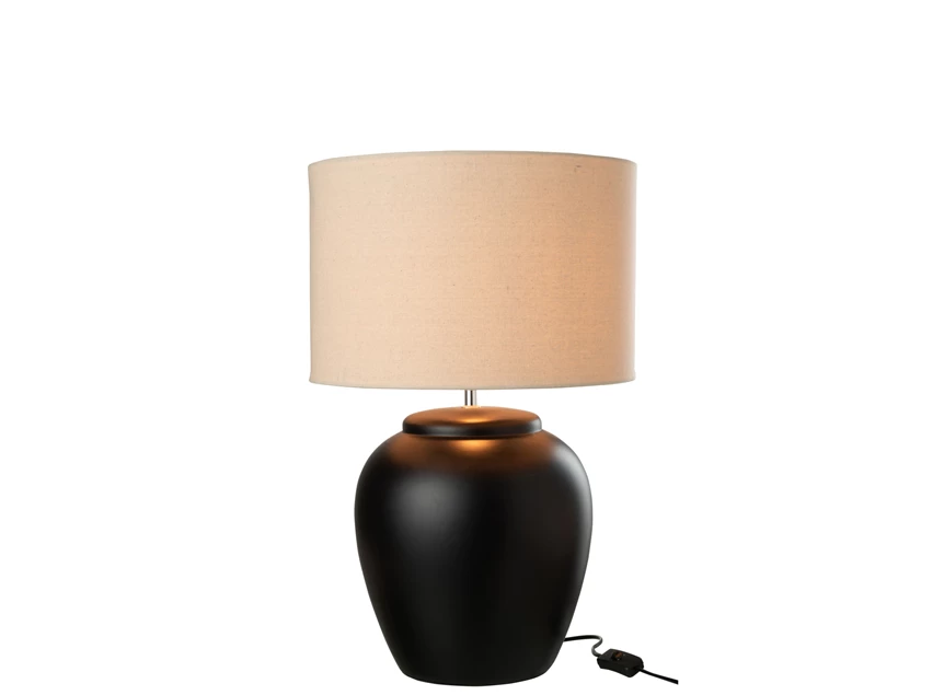 31396 tafellamp meli kap linnen keramiek zwarte voet large j-line brandend