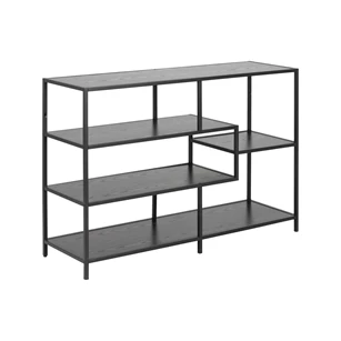 91154 seaford boekenrek laag zwart metaal hout actona assymetrisch schuin vooraanzicht