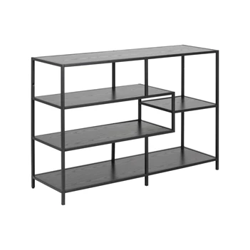 91154 seaford boekenrek laag zwart metaal hout actona assymetrisch schuin vooraanzicht