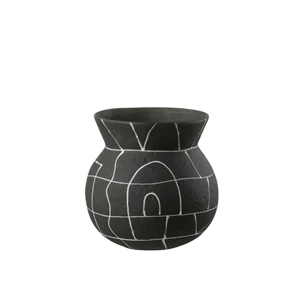 34220 lage ronde vaas japan keramiek mat zwart 18cm j-line