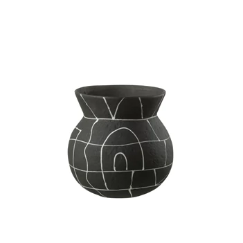 34220 lage ronde vaas japan keramiek mat zwart 18cm j-line