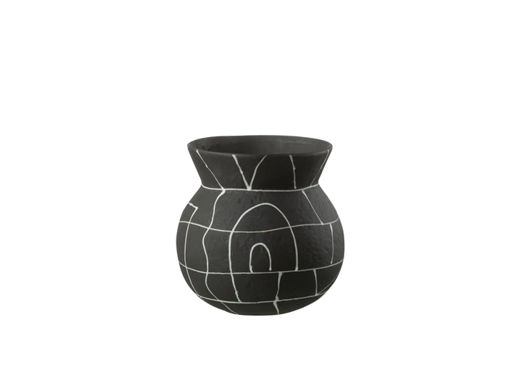 34220 lage ronde vaas japan keramiek mat zwart 18cm j-line