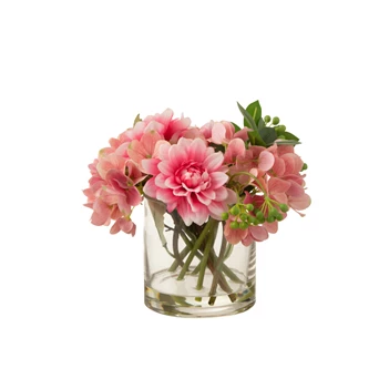 33345 hydrangea dahlia roze plastiek kunststof glazen vaas j-line kunstbloem