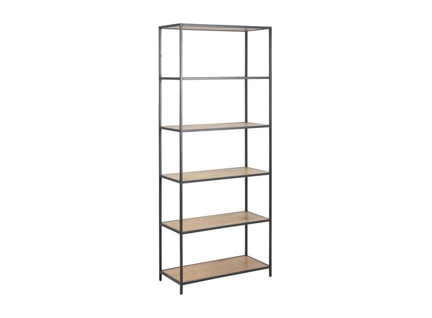 90941 seaford rek wilde eik zwart metaal hoog 6 planken schuin vooraanzicht