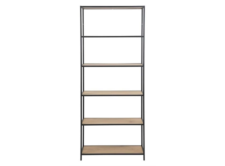 90941 seaford rek wilde eik zwart metaal hoog 6 planken vooraanzicht