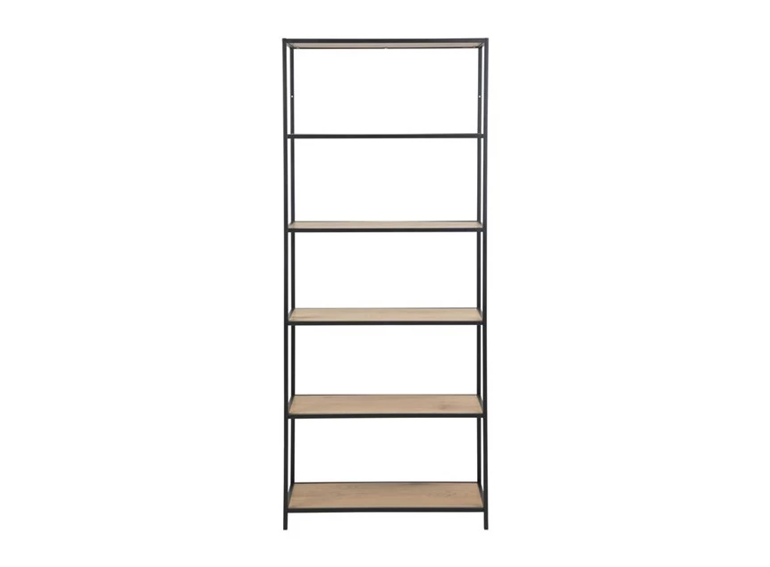 90941 seaford rek wilde eik zwart metaal hoog 6 planken vooraanzicht