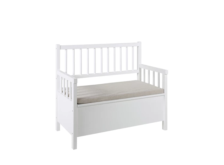 93605 aster bench mdf wit gelakt beige zitkussen opbergbak actona schuin vooraanzicht gesloten