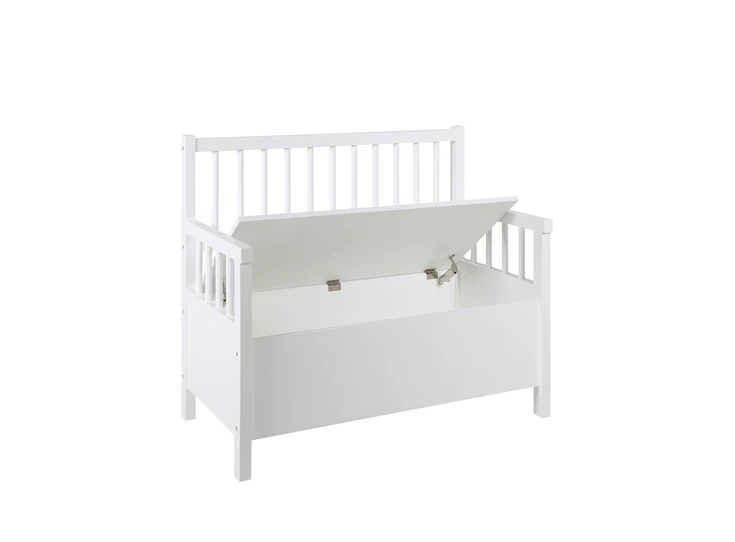 93605 aster bench mdf wit gelakt beige zitkussen opbergbak actona schuin vooraanzicht open