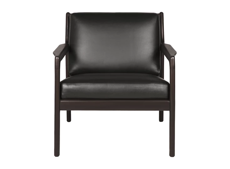 Front Bijzetzetel Mahogany Jack Lounge Chair Black Leather 35103 Ethnicraft