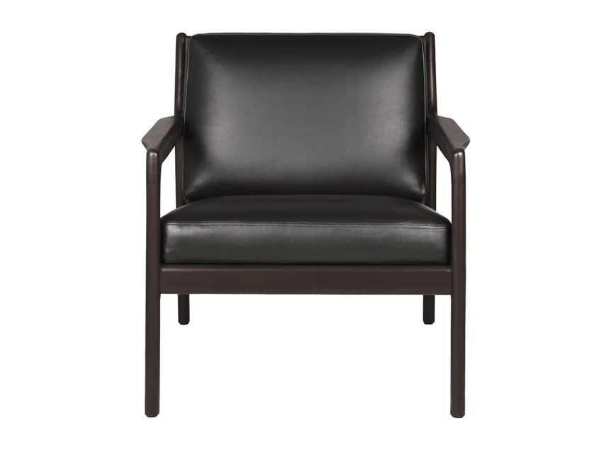Front Bijzetzetel Mahogany Jack Lounge Chair Black Leather 35103 Ethnicraft