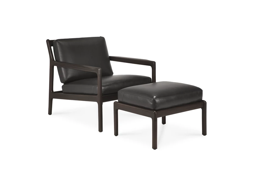 Met poef Bijzetzetel Mahogany Jack Lounge Chair Black Leather 35103 Ethnicraft