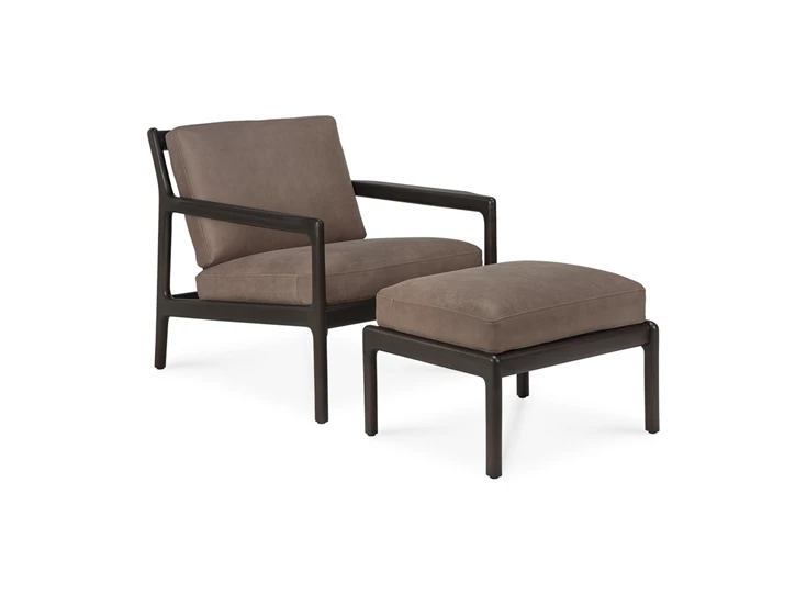 Met poef Bijzetzetel Mahogany Jack Lounge Chair Terra Nubuck Leather 35104 Ethnicraft