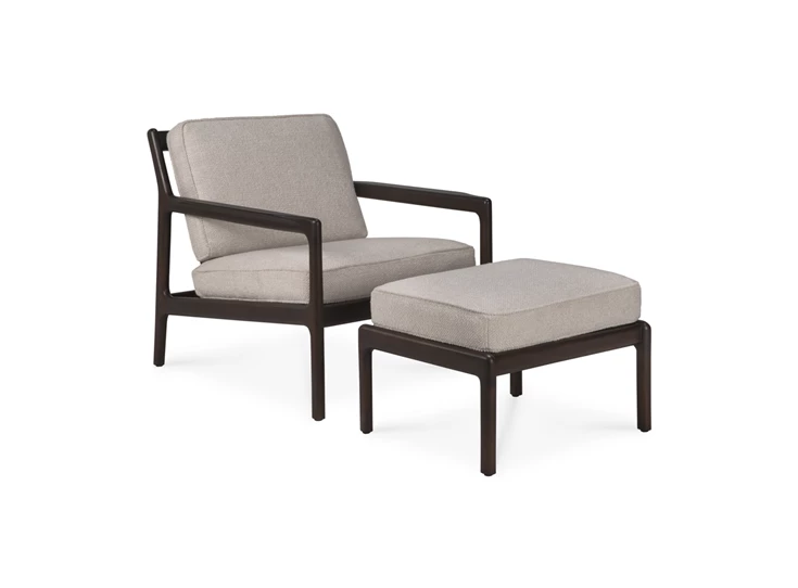 Met poef Bijzetzetel Mahogany Jack Lounge Chair Ivory Fabric 35102 Ethnicraft