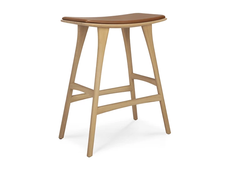Barstoel Oak Osso Counter Stool Cognac Leather 53050 Ethnicraft