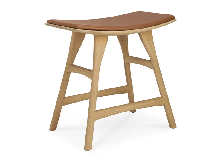 Kruk Oak Osso Stool Cognac Leather 53047 Ethnicraft