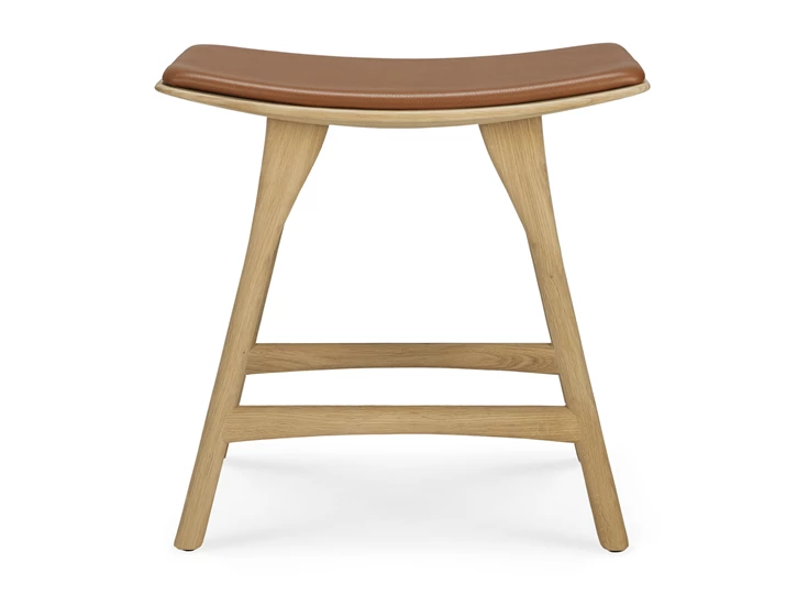 Front Kruk Oak Osso Stool Cognac Leather 53047 Ethnicraft