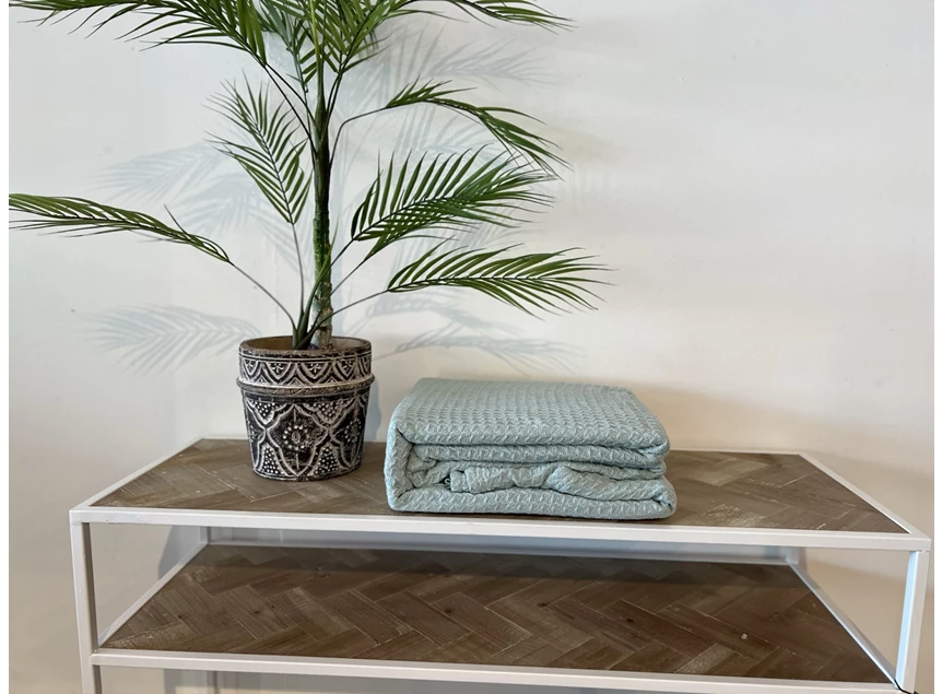 Wafelplaid 240x240cm light munt uit de verpakking
