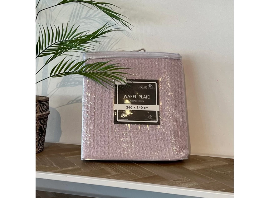 Wafelplaid 240x240cm pink in verpakking