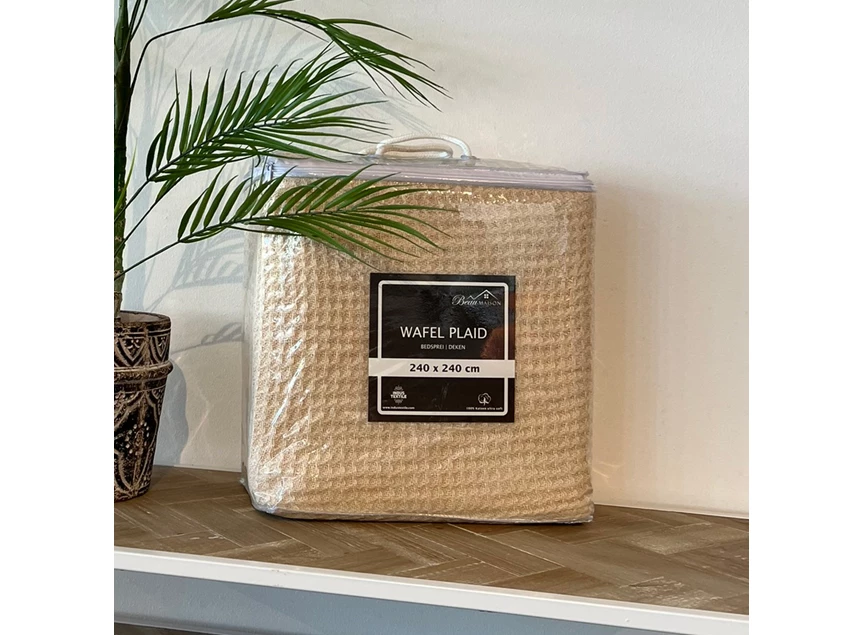 Wafelplaid 240x240cm creme in verpakking