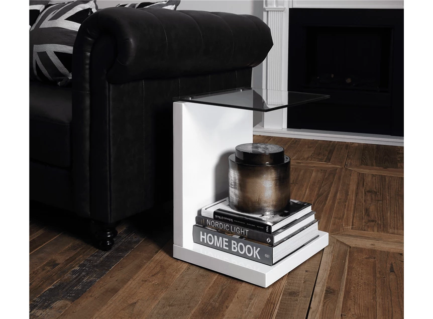 Tupit white clear glass transparant bijzettafel glazen blad 60821 actona hoogglans high gloss wit