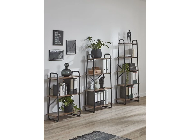 23895 hengelo rek regal 4 planken melamine zwart metalen frame sfeerbeeld