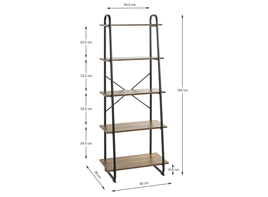 23896 hengelo regal rekje 5 planken hout melamine zwart metalen frame haku afmetingen