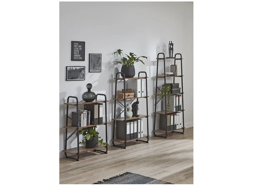23896 hengelo regal rekje 5 planken hout melamine zwart metalen frame haku sfeerbeeld