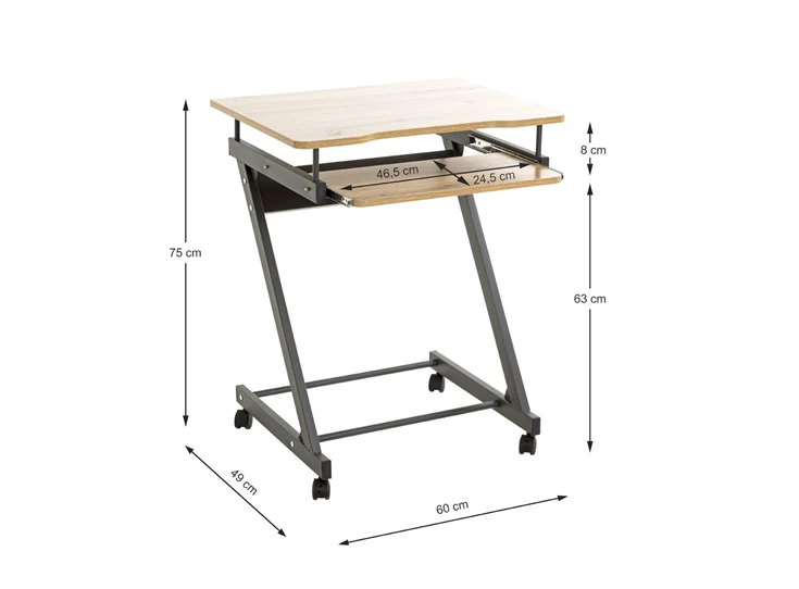 24989 bureau computertafel metalen frame wielen houten blad melamine compact haku afmetingen
