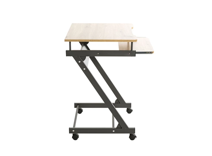24989 bureau computertafel metalen frame wielen houten blad melamine compact haku zijaanzicht