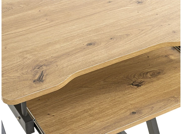 24989 bureau computertafel metalen frame wielen houten blad melamine compact haku detail