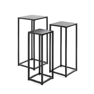25559 set drie bloemenzuilen zwart metaal haku bijzettafel console vierkant
