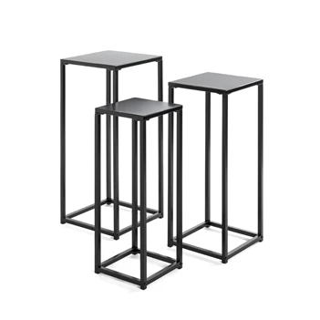 25559 set drie bloemenzuilen zwart metaal haku bijzettafel console vierkant