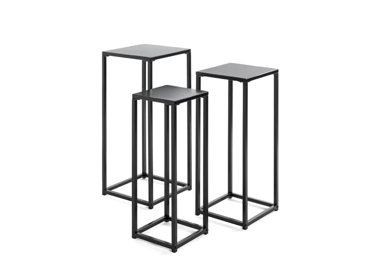 25559 set drie bloemenzuilen zwart metaal haku bijzettafel console vierkant