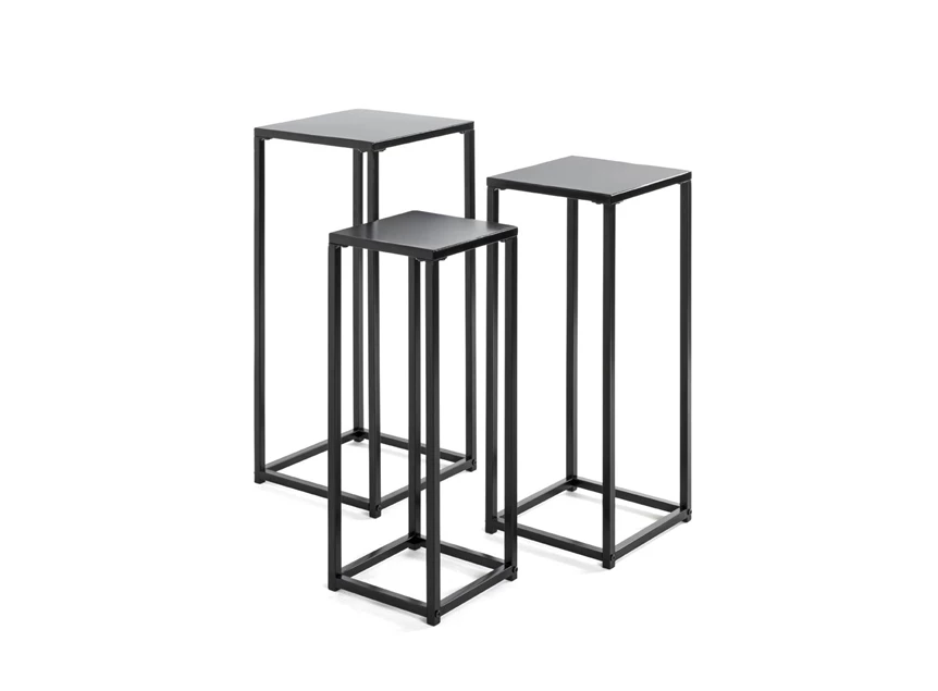 25559 set drie bloemenzuilen zwart metaal haku bijzettafel console vierkant