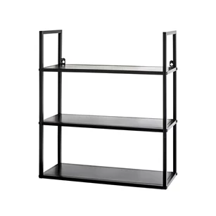 25564 wandrek regal sheffield zwart metaal hout 3 planken haku