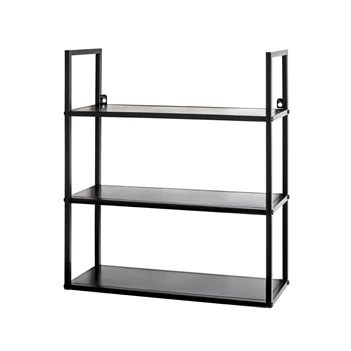 25564 wandrek regal sheffield zwart metaal hout 3 planken haku